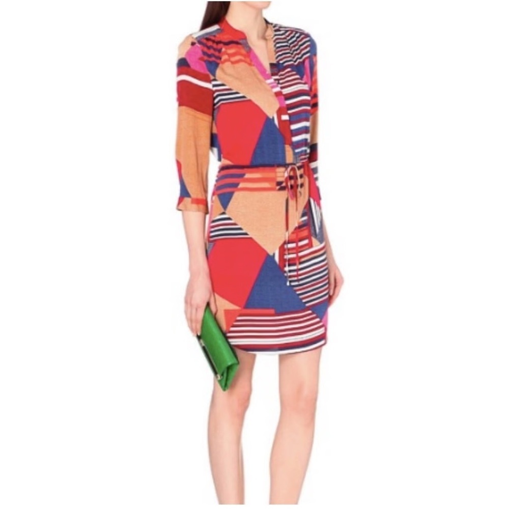Diane von Furstenberg Freya Silk Blend Abstract Print Drawstring Dress Size 4